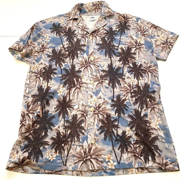 Zara palm tree button down tshirt size medium - Picture 1 of 6
